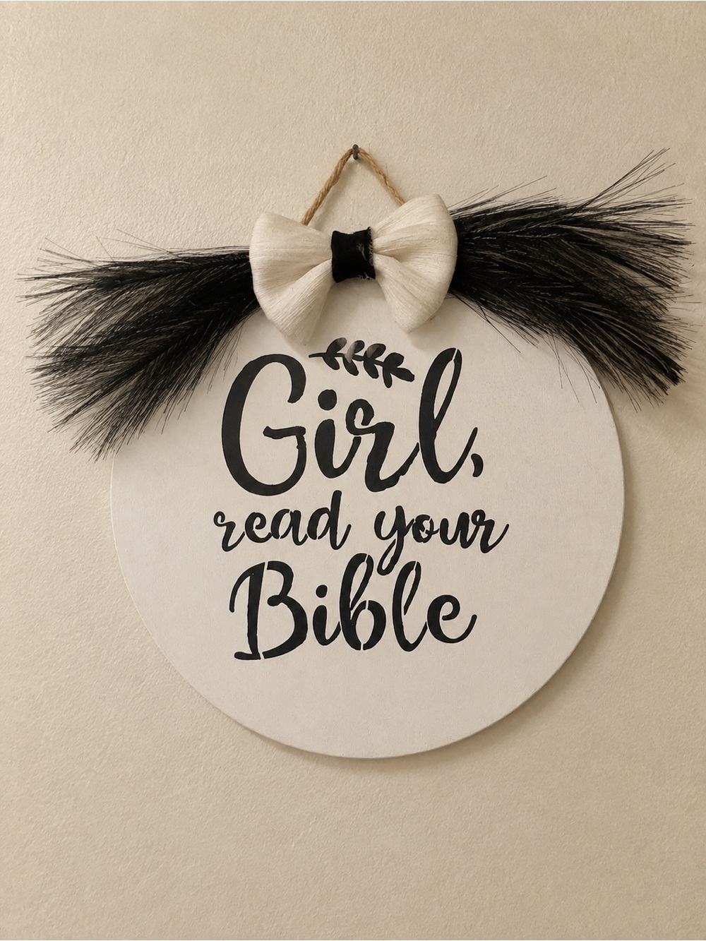Girl Read Your Bible Round Wall Sign - Black & White